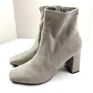 Marc Fisher Gray Faux Suede Covered Zip Ankle Block Heel Boots